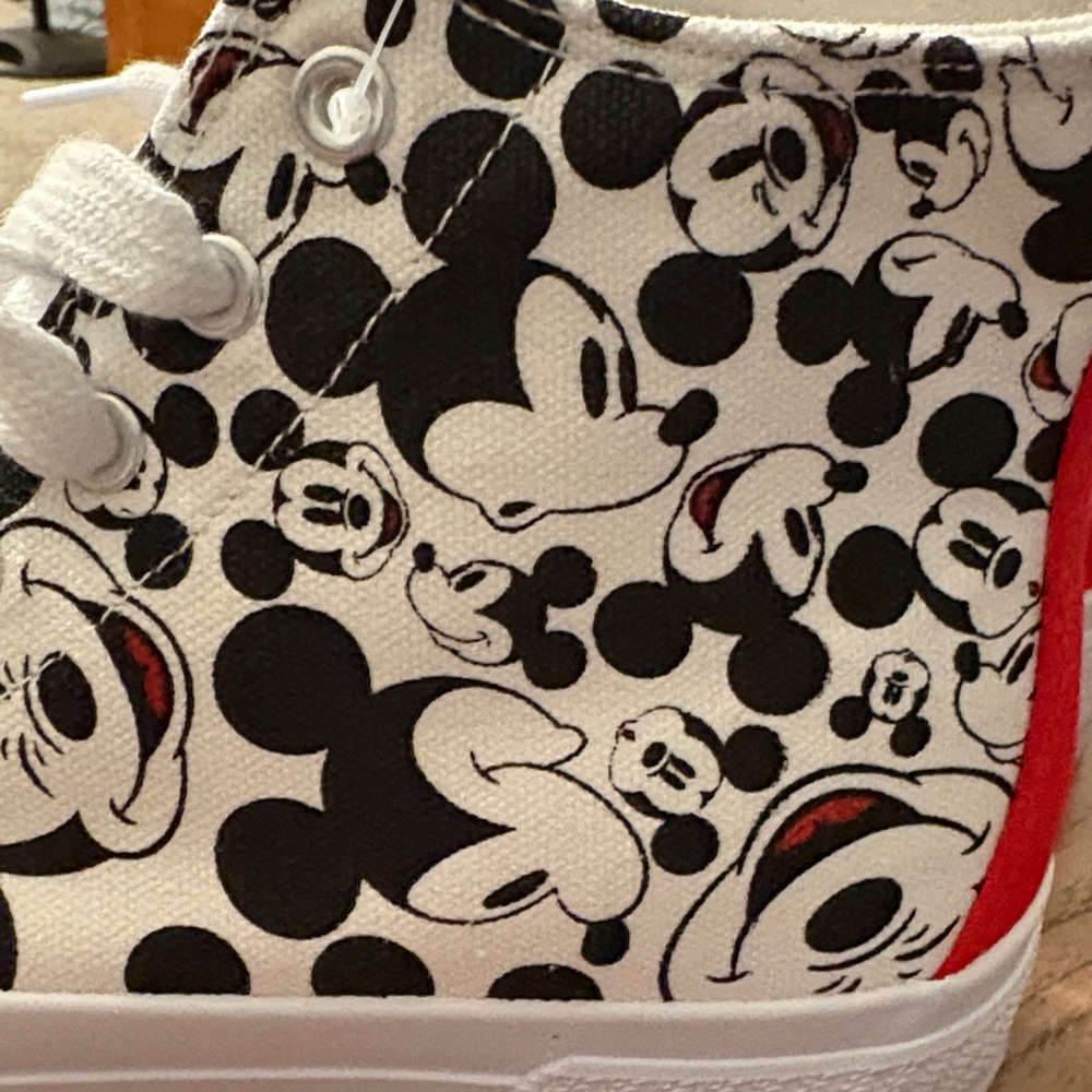 Disney Mickey Mouse Patterned Sneakers - Black, White, and Red NWT size 8